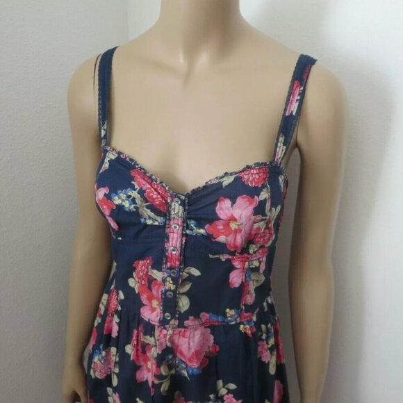 NEW Abercrombie Womens Floral Dress Size Medium Navy Blue Lace Trim - Picture 4 of 9